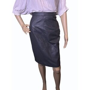 Vintage Y2K Brass Plum Gray‎ Leather Pencil Skirt Jr Size 3 Midi Zipper